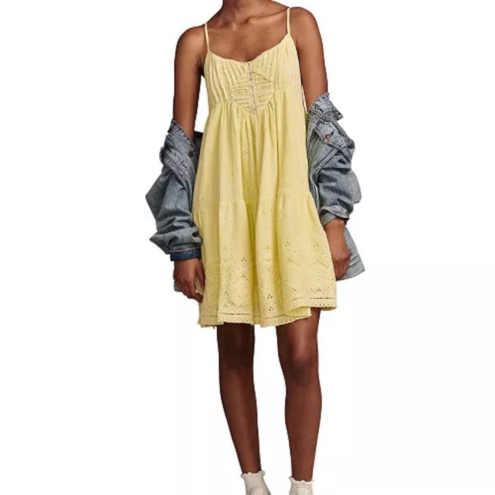Lucky Brand Yellow Spaghetti Strap Tiered Mini Dress